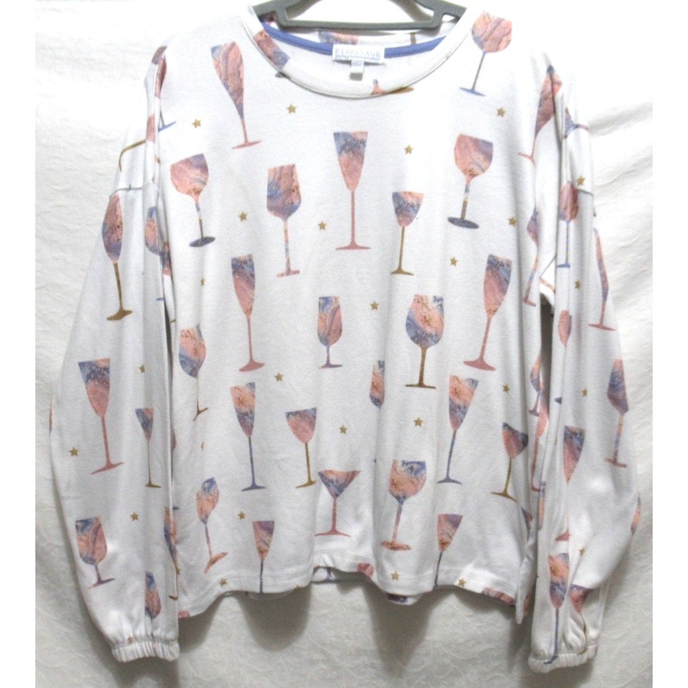 P.J. Salvage Size Small Multicolor Wine & Champagne Glass Print Pajama Top